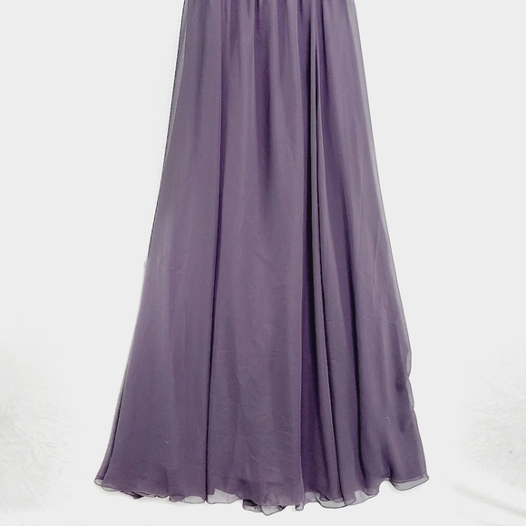 New Amsale Chiffon Sweatheart Neck Purple Pleated Long Bridesmaid Dress P4475 - Picture 3 of 9
